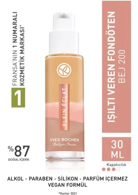 Yves Rocher 30 Ml Bej 200 Işıltı Veren Fondöten Detoks Etkisiyle Uzun Süre Kalıcı Parlaklık 63817