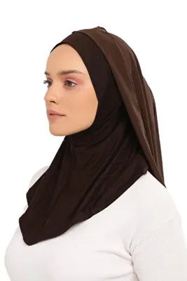 Altobeh Hazır Lüks Pratik Hijablı Şifon Şal Kahverengi