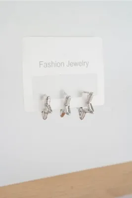 By Zeyna Aksesuar Kadın Vip Seri Zirkon Taşlı Yıldız Helix  Model 3 Boy Küpe 1.3cm 1.6 cm ve 2 cm  zrk00585