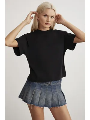GRIMELANGE LOTTIE Kadın %100 Organik Pamuklu Regular Kalıp Bisiklet Yaka Basic Kısa Kollu SİYAH T-Shirt