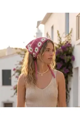 destini Kadın Örgü Bandana Saç Bandanası Bel Bandanası Granny Square Bandana