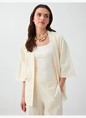 Jimmy Key Kırık Beyaz Truvakar Kol Açık Yaka Pamuklu Kimono