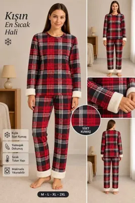 MiŞa adella Kadın Peluş Detaylı Süet Pijama Takımı Yumuşak Dokulu Kışlık Pijama Takımı