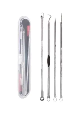 Ertürk Store Paslanmaz Çelik Akne ve Siyah Nokta Temizleyici, 4'lü Set, Komedon No:3, Gümüş