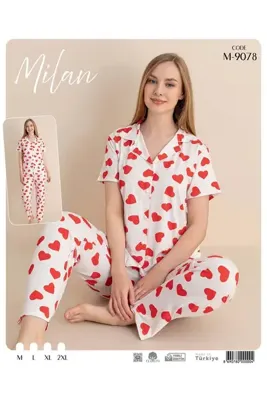 Genel Markalar milan beyaz kalpli düğmeli pijama takımı
