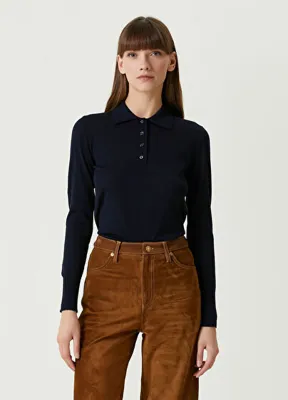Golden Goose Lacivert Polo Yaka Yün Triko