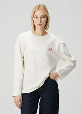Kenzo Boke Heart Ekru Uzun Kol T-shirt