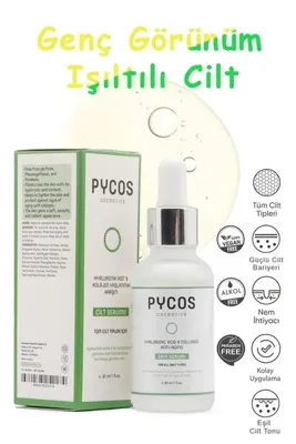 PYCOS COSMETICS Hyaluronik Asit ve Kolajen Etkenli Yaşlanma Karşıtı Cilt Bakım Serumu 30 ML