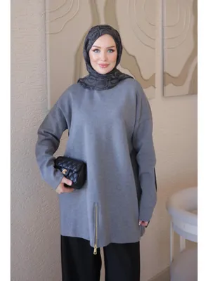 İmaj Butik Füme Corsman Fermuar Detaylı Salaş Triko Tunik