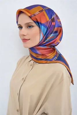 ARMİNE Tivil Saf İpek Eşarp 9521 - 54 Turuncu Turkuaz Batik Desen