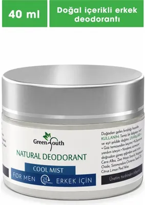 Green Youth COOL MİST Yeni Nesil, Doğal içerikli Erkek Deodorantı ve Ter Kokusu Önleyici, Alüminyum, Paraben ve Alkol İçermez.