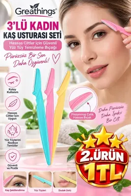 Greathings 3’lü Kaş Usturası Seti Kadın Yüz Tüy Alma ve Kaş Şekillendirme Bıçağı