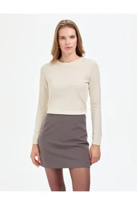 Pierre Cardin Ekru Slim Fit Bisiklet Yaka Basic Kazak 50315758-VR019