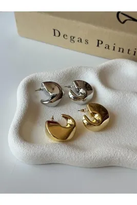 AURA ATELİER MODA Damla Formlu Dolgun Yarım Halka Küpe Kadın Renk Seçenekli Hediyelik
