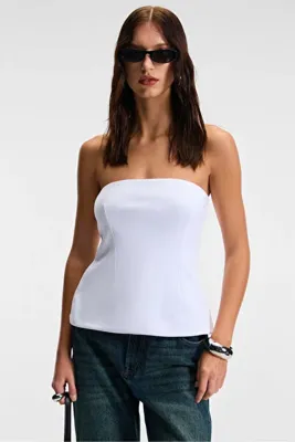 Grimelange ORIANA Kadın Slim Fit Straplez Beyaz Bluz