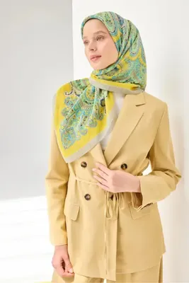Silk Home Lorena - Velora Etnik Seri Eşarp - Mürdüm, Toz Pembe, Yeşil - 161027-03