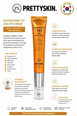ps. prettyskin. Glutathione TX1 Vita Eye Cream 20 g | Soğutucu Titreşimli Aplikatör Aydınlatıcı ve Kırışıklık Karşıtı Göz Çevresi Kremi