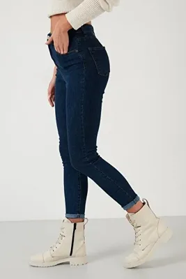 VEGA Kadın Mavi Yüksel Bel Bilek Boy Dar Paça Skinny Likralı Kot Pantalon