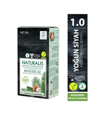 Naturalis Nevacolor Naturalis Vegan Amonyaksız Yoğun Siyah 1.0 Kalıcı Krem Saç Boyası Seti