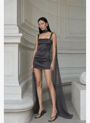 Nazlı Ceren Naive Saten Mini Elbise Grey