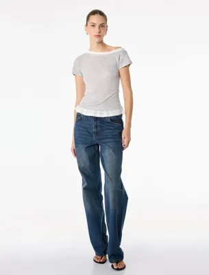 Koton Slim Fit Kontrast Detaylı Kısa Kollu Kayık Yaka Tişört