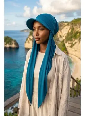 Aisha's Design Çıkarılabilir, Ayarlanabilir Siperlikli Kaymaz Pratik Penye Şal,SPS-2 Petrol