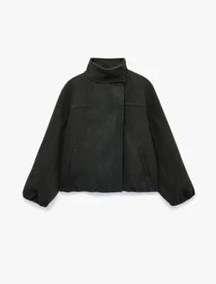 Koton Fermuarlı Uzun Kollu Dik Yaka Kaşe Bomber Ceket