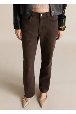 MANGO Woman Düz kesim yüksek bel jean pantolon