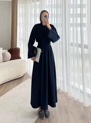 Esre Store 68680 - Kot Kumaş Tesettür Elbise Laci̇vert