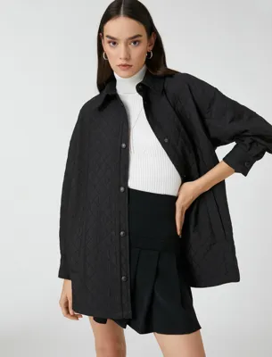 Koton Oversize Kapitone Ceket Gömlek Yaka Cepli