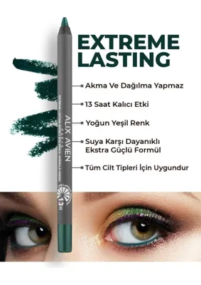 Alix Avien Alıx Avıen Uzun Süre Kalıcı Suya Dayanıklı Akma, Dağılma Yapmayan Yeşil Göz Kalemi - Extreme Emerald Green