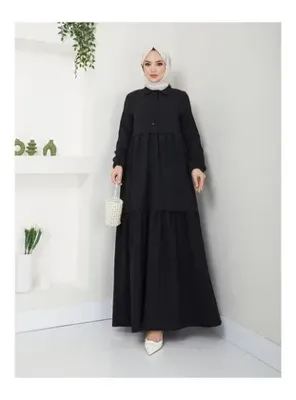 Volt Clothing Kadın Viskon Kumaş Gömlek Yaka Tesettür Elbise Siyah