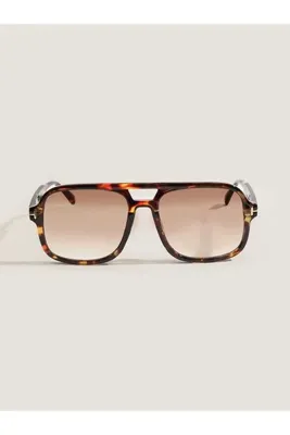 Eyemood Unisex Pilot Güneş Gözlüğü Leopar Desenli Çerçeve Kahverengi Degrade Cam UV Korumalı Nurk C1