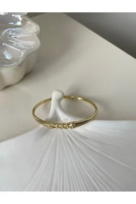 Genel Markalar Kadın Gold Zirkon Taşlı Gurmet Zincir Tasarım Kelepçe Bileklik - Su Yolu Taş Detaylı