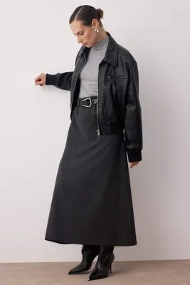 Trendyol Modest Koyu Antrasit Astarsız Beli Büzgül Detaylı Dokuma Etek TCTAW26EE00006