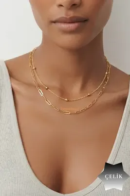 DENİZDENAL Çelik Kararmaz 2li Basic Kolye