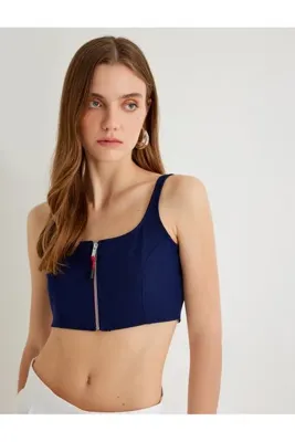 Koton Fermuarlı Büstiyer Kalın Askılı Slim Fit U Yaka