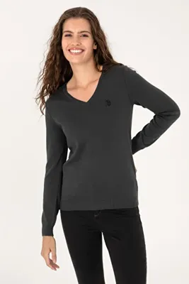 U.S. Polo Assn. Kadın Antrasit V Yaka Basic Kazak 50313590-VR006