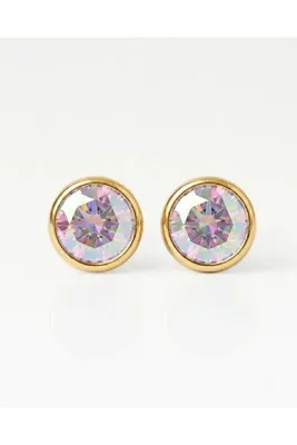 nina 24 Ayar Altın Kaplama Cerrahi Çelik Birthstone Küpe | Steril Hipoalerjenik Küpe