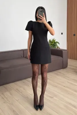 Bak'ap Premium Balon Kol Belden Oturtmalı Mini Elbise