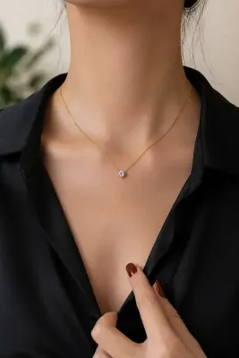 TREND COLLECTİON Zirkon Taşlı Gold Renk Kadın Kolye Minimal Zarif Kolye