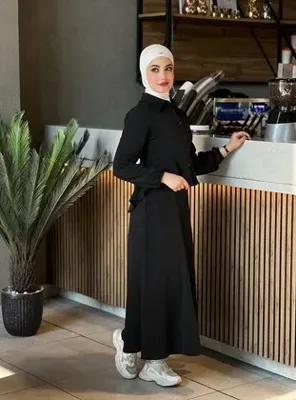 Esre Store 44122 - Pamuklu Kaşe Tesettür İkili Takım Si̇yah A-4
