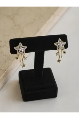 Marca Accessories Yıldız Detaylı Çelik Zirkon Taşlı Sallantılı Küpe