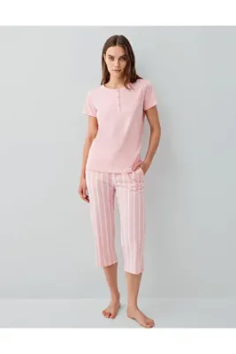 Pierre Cardin Kadın Kısa Kol Bermuda Paça Çizgili Pijama Takımı VR.P9.1.C51.Y01.T