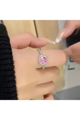 MRK Zirkon Taşlı Ayarlanabilir Kadın Pembe Kalpli Yüzük