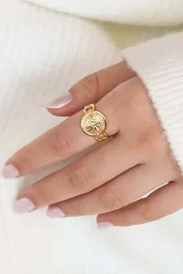TREND COLLECTİON Antik Kuzey Yıldızı Pusula Model Gold Çelik Kadın Yüzük