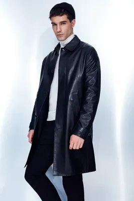 Derimod De Bruyne Erkek Siyah Uzun Blazer Deri Ceket