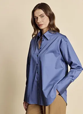 Brooks Brothers Lacivert Kadın Regular Fit Logo Baskılı Gömlek BBFW26FSH003