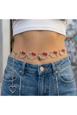 Corvus kolye&bileklik Hello Kitty Kristal Taşlı Ayarlanabilir Bel Zinciri