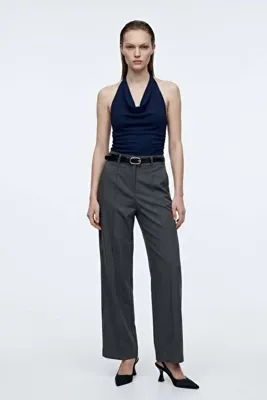 HAKKE Slim Belt Dökümlü Kumaş PANTOLON